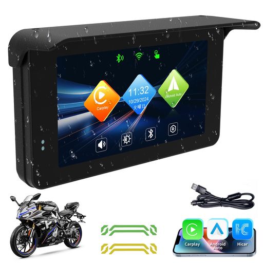 LYANGET バイク ナビ バイク ディスプレイオーディオ ワイヤレスCarPlay & Android Auto &Hicar 5インチIPSタッチスクリーン バイク用 ポータブルナビ バイクバイのナビゲーション装置 IP67全体防水