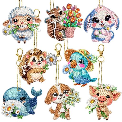 乐天商城 - FineGood動物ダイヤモンドアートペインティングキーホルダーキット5DダイヤモンドアートサンキャッチャーキットクリスタルダイヤモンドキーチェーンDIYカーフトオーナメントを吊るすた…