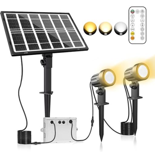無線で操作可能、防水で省電力、自動点灯/消灯、明るさ・色温度調整可能 星(塗り潰し)【リモコン操作&amp;3灯式ガーデンライト&amp;自動的に点灯/消灯&amp;電気代不要】昼間は完全に充電された後、夜間は自動的に点灯し、夕暮れ時はオフ...