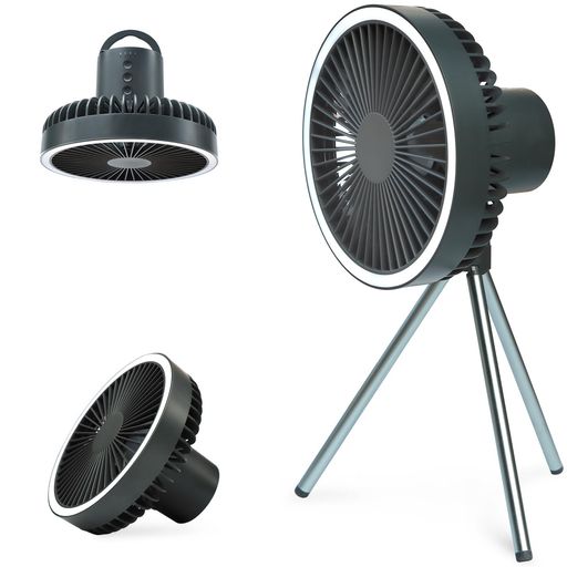 KANIYAキャンプ扇風機【10000mAh電池内蔵】LEDライト付き35時間連続使用可能多機能1台3役【卓上・吊り..