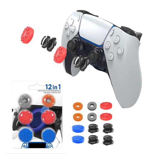 PS5コントローラー用アナログスティックカバー【新デザイン仕様登場-12枚入れ】Playstation5対応ジョイスティックスプラ保護カバー取り付け簡単滑り止め親指グリップキャップPS5コントロー…