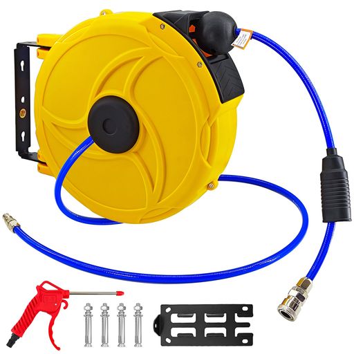 COYXiCEエアーホースリール15m自動巻取式自動巻き上げ壁掛け吊り下げ天吊可能180°回転可能持ち運び使える伸縮式スプリングエアホース外径φ10mmx内径6.5mm最高使用圧力15kgf/c空気圧工具ブラ…