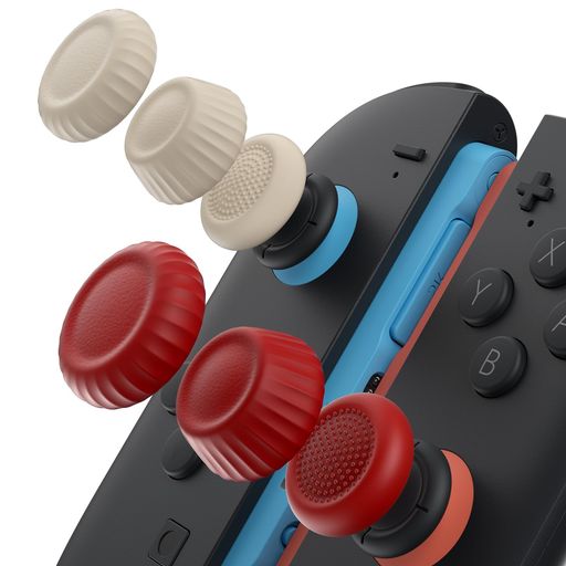JSAUXSwitch2スティックカバー・JoyCon対応・滑り止め・快適な握り心地・人間工学デザイン・耐久性高い・赤+ベージュ(レッド+ベージュ)・3組(6個)–滑り止め強化版