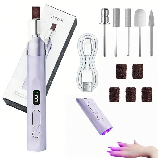 YUNMI 電動ネイルマシン 研磨 爪磨き 6個のビット LEDライト搭載 甘皮処理 甘皮ケア ネイルドリル ジェルネイルオフ マニキュア対応 USB充電 自宅サロン用 (パープル)