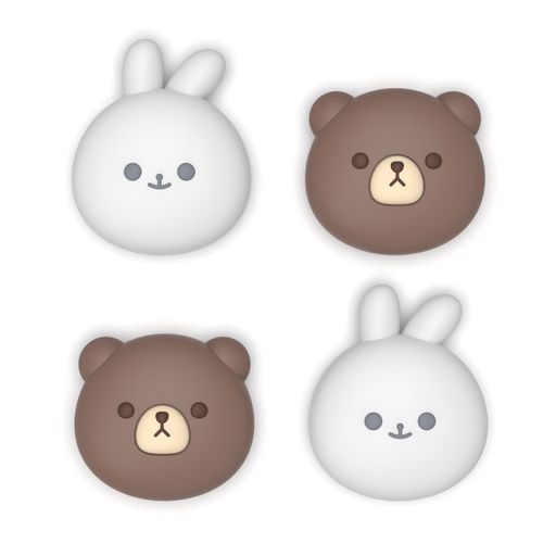 PlayVitalSwitch2(2025年新モデル)対応親指グリップキャップ4個セット–スイッチ2対応かわいいシリコン製スティックカバーJoycon2用耐久性ある【チャビーベア&スマイリーバニー】