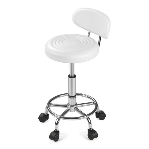 【製品仕様】:サイズ:約32*38*64cm/【座面高さ調整】:50-65cm/ 【重量】:4.15kg/【耐荷重】:100kg/【クッションの直径】:32cm/【クッションの厚さ】:7cm/【背もたれの高さ】:15.5cm 【商品内容】:椅子本体x1 キャスターx5 【材質詳細】:【背もたれ】:PVC/【背もたれフレーム】:スチール/【シート】:PVC/【ガスシリンダー】:スチール/【フットレスト】:スチール/【脚部】:スチール/【キャスター】:PP製 【活躍シーン】:オフィスや自宅のワークスペース、書斎、パソコン作業に最適。診療所、理容室、美容室、ネイルサロン、エステサロンなど、さまざまな施術シーンでも活躍します。キャスター付きで移動もスムーズ、昇降機能で高さ調整も簡単にできます。