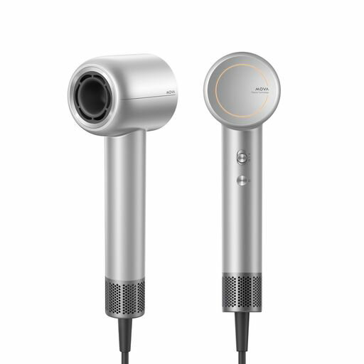 MOVAShine10ヘアドライヤーシルバーグレー速乾110000RPMブラシレスモーター大風量パワフル乾燥高濃度プラズマヘアケア2段階風量低騒音NTC温度センサー軽量コンパクト静音ヘアドライヤーノズ…(2.0)