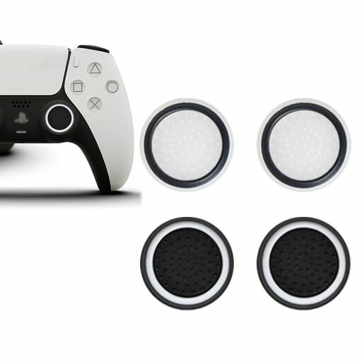 SZSLPS5コントローラースティックキャップPS4/PS3/Xboxアナログスティック保護カバー(4個セット)対応親指スティックカバーシリコンコントローラースティックキャップ専用(ブラック2枚+白2枚)