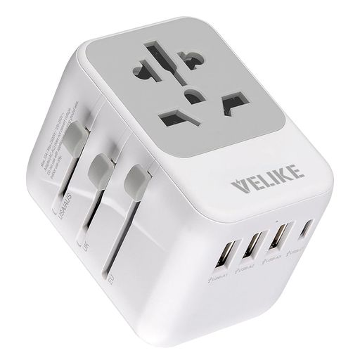 海外変換プラグVELIKEコンセントマルチ変換プラグ海外用電源プラグ3USB-Aポート1USB-C全世界対応変換器C/BF/O/Aタイプマルチアダプター海外旅行用充電器200ヶ国以上通用正規保証1年