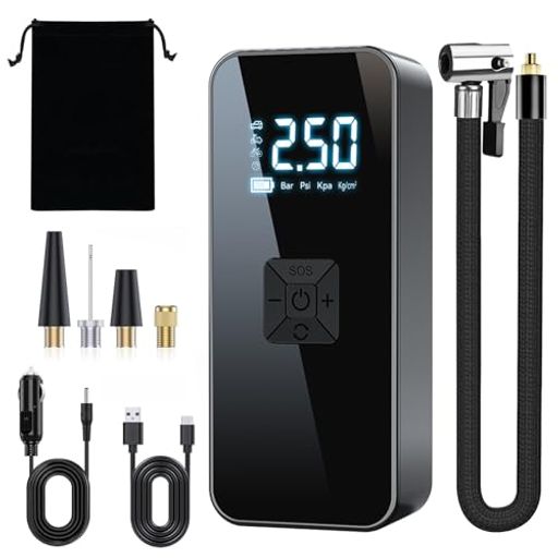 BRJR空気入れ自転車空気入れ電動空気入れコンプレッサー6000mAh大容量バッテリー空気圧指定可自動停止..