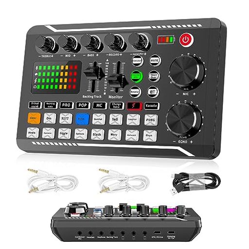【カラオケDJミキサーセット】F998サウンドカード、スタイリッシュな金色のマイク、マイクスタンド、マイクポップフィルターが含まれています。インストールが簡単で、購入後すぐに使用でき、アクセサリを個別に購入する時間を無駄にする必要はありません。
