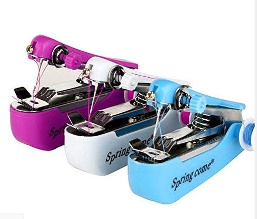 片手で縫えるポータブルハンディミシンミニハンドヘルド手動ミシン糸通しカラー(ランダム)