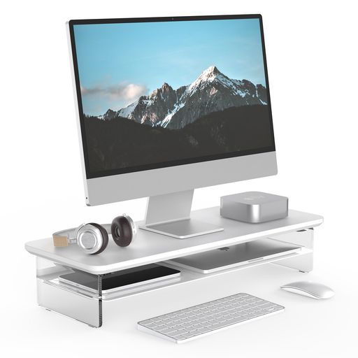 乐天商城 - Fengeモニター台モニタースタンド卓上机上台パソコン台PC台机上ラック60cm横幅2段木製天板アクリル製脚デスクトップ用机上モニタースタンド机上台pcモニター台パソコンラック卓上収納整…