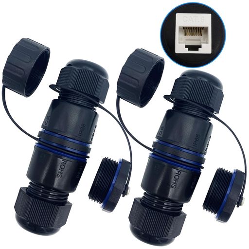 CTRICALVER防水イーサネットカプラー、防水RJ45カプラーCAT.6E/CAT.6/CAT.5E/CAT.5用、2個lanケーブル延長コネクタ/防塵キャップ付き、屋外LANケーブルコネクタ、LANコネクタ
