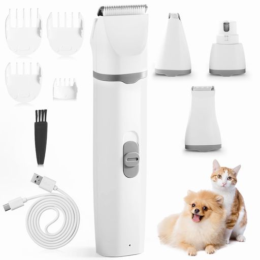 Sazuikペットバリカン犬猫爪切り電動バリカン足裏肉球顔周りお尻周全身トリミング静音速度二段階調整軽量USB充電式コードレス犬猫動物用日本語説明書付き(グレー)