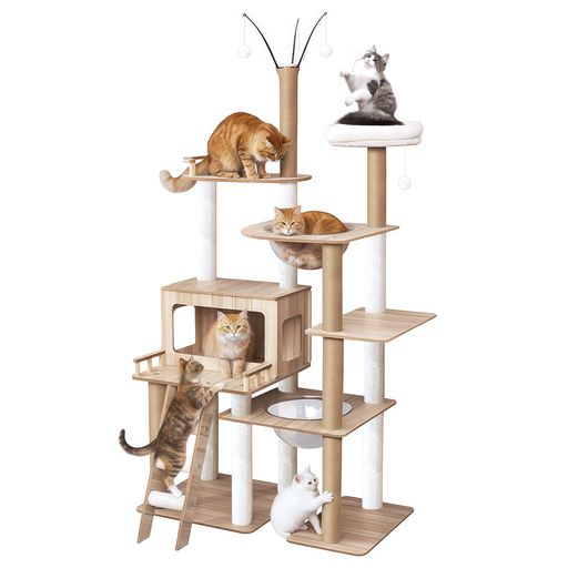 キャットタワー木製大型猫用猫タワー宇宙船-多頭飼い付随据え置き型するねこハウス運動不足解消高い安..