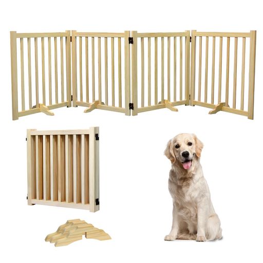 HEEOREV木製ペットゲートペットゲートベビーゲート犬用ゲート4スライス(長さ240cm、高さ60cm)折り畳み..