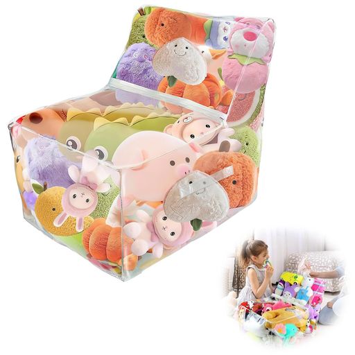 3T6Bぬいぐるみ収納バッグおもちゃ収納座椅子2in1100L大容量防水防塵防湿折りたたみ式PVC素材両側持ち手付き収納ボックス衣類布団子供部屋ブランケットクッション収納に透明