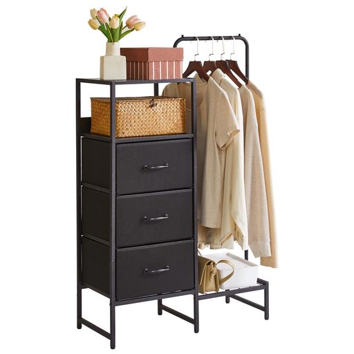 Aibijuハンガーラック大容量衣装ケース収納ケース引き出し幅71.5x奥行29x高さ112cm4段服収納コート掛けシューズラック付きおしゃれブラックYD-TM081B