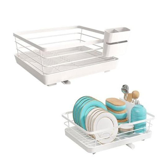 水切り篭食器水切りラック水切りかご炭素鋼製水切りラック水受けトレー箸立て付き自動排水大容量収納幅40.5x奥行30.5x高さ13cmキッチン台所バスケット