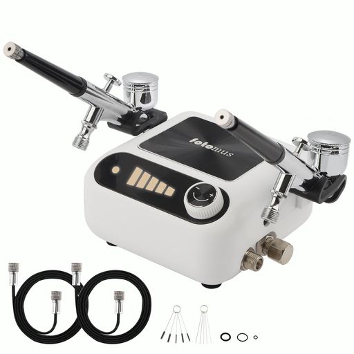 【2本ハンドピース付き】エアブラシミニコンプレッサーセット0.3mm+0.5mm口径41PSI2つエアー吐出口2本ハンドピース同時接続可オートスイッチ搭載小型軽量塗装スプレーホビープラモデル模型