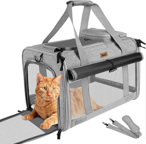 Tresbro猫キャリー[アップグレード版]猫きゃりーバッグロック式ダブルファスナーカーテン付きの猫移動..