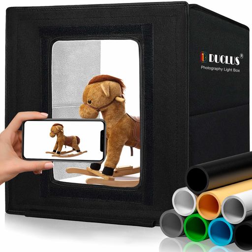 DUCLUS撮影ボックス30cm撮影ブース折りたたみ、LightBox簡易写真スタジオ調光可能な120個のLEDライト、8枚背景商品撮影用キット