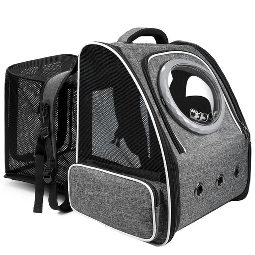 Okiki犬猫ペットキャリーバッグリュック拡張可能ペットハウス旅行/通院/お出かけ/災害避難用小型犬猫リュック折りたたみ大容量通気性宇宙船【2種類の窓付き・カーテン付き】猫バッグ