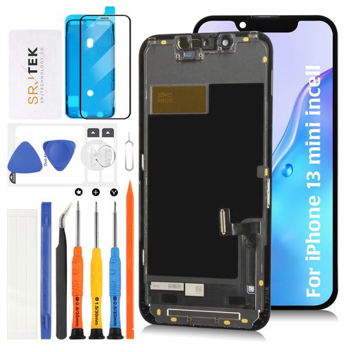 SRJTEKForiPhone13Miniincell液晶パネル画面交換修理用【同様のノッチサイズ+センサー・ケーブル+イヤホンケーブル付き】タッチパネルセット5.4インチA2628A2481A2626A2629