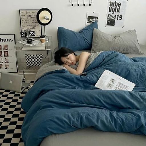 布団カバー掛け布団カバーセミダブル4点セットboxシーツふとんカバー寝具カバーセットボックスシーツベッド用敷き布団用肌に優しい丸洗い引っ越し新居(ダークブルーグレーセミダブル-…