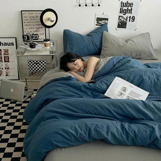 布団カバー掛け布団カバーセミダブル4点セットboxシーツふとんカバー寝具カバーセットボックスシーツベッド用敷き布団用肌に優しい丸洗い引っ越し新居(ダークブルーグレーセミダブル-…