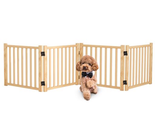 ペットゲート 置くだけ 犬 ゲート ペットフェンス 高さ43cm 幅234cm 自立型ゲート 折りたたみ式 犬フェンス 室内用 ペット飛び出し防止柵 木製 玄関 軽量