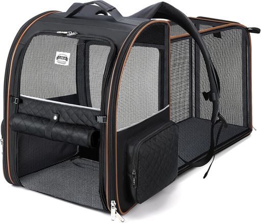 Lekeskyペットキャリーリュック拡張可能通気性安定設計2WAY軽量犬猫兼用小型犬・大型猫対応散歩通院旅行防災・避難用ブラック