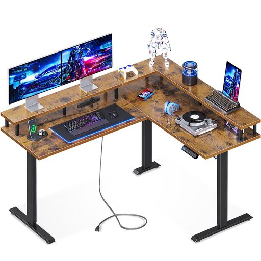 ODK昇降デスク電動昇降式デスク幅150*120昇降式ゲーミングデスクl字高さ調節メモリー機能パソコンデスク衝突検知静音コンセント付き机オフィスデスクモニター台付きワークデスク組立簡…