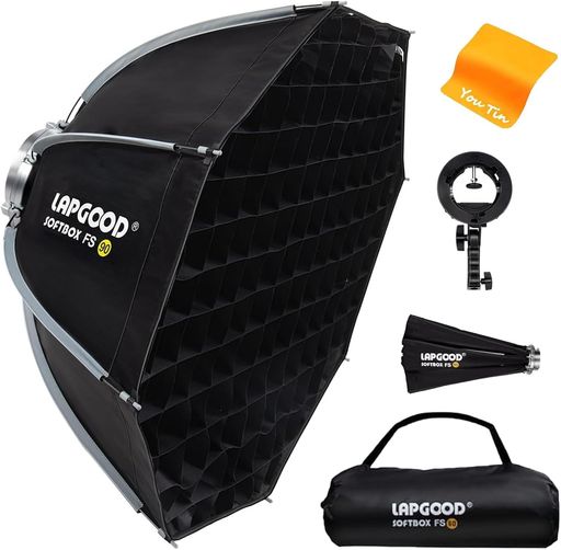 LAPGOODソフトボックス60cm、ハニカムグリッド付きクイックリリース折りたたみ式、Sタイプフラッシュブラケット、Bowensマウント、ブラック、反射布製、スタジオ写真ビデオフラッシュ用ソ…