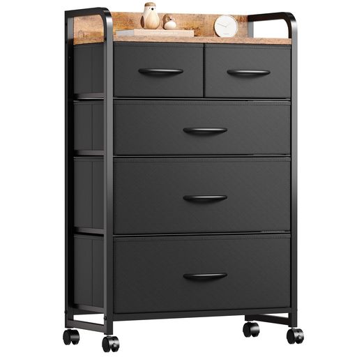 YeTomタンス収納チェスト洋服収納箪笥たんす4段引き出し衣類収納リビング多機能木製天板付き和風布製転倒防止ストッパー付きキャスターL54.2xW29xH97cm(4段5杯ピンテージ2)