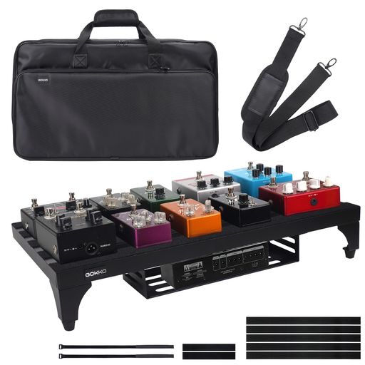 【超軽量ギターエフェクターボード】GOKKO2024進化版ギターエフェクターボードは超軽量アルミニウム合金材料から作られ、構造は非常に強固で、持続的な性能を持っている。パッケージ:ペダルボード、バッグ、ベルクロ、電源用バックル。ボードサイズ:56x31x10cm;重量:わずか1.5kg。Lサイズギターエフェクターボードは最大12個の標準ペダルを取り付けることができます。 【便利な改良設計】他のエフェクターボードと異なるのは、弊社のエフェクターボード背面にはブラケットを内蔵し、ペダルのパワーサプライを置くのに便利です。傾斜設計で、人体工学に適合し、より快適に使用でき、腰を疲れさせない。堅牢な三角固定ねじ角で、より強固で耐久性がある。地面が平らでない場合、調整可能な螺旋を簡単に調整してペダルボードの位置を安定させることができ、揺れにくい。 【良好な安定性】マジックテープ固定エフェクタは、簡単で効率的です。耐荷重性が良く、摩耗しにくい。アルミニウム合金の材質を厚くし、丈夫で耐久性があり、ペダルの固定と保護を行うことができます。ブラケットを内蔵し、ペダル電源を置くのに便利です。