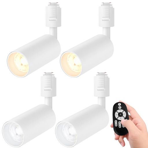 Pirlampスポットライト4個セットダクトレール用4.5W(40W形相当)リモコン付きライティングレール用LED内蔵式北欧角度可動取付簡単おしゃれ電球色昼白色屋内照明LED一体型照明ホワイト