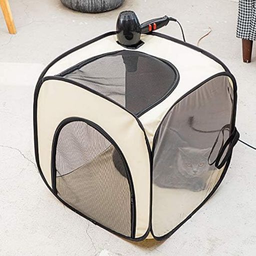 [BASSNSSEペット乾燥箱ペットハウスお風呂後速乾お風呂用品折りたたみ犬猫ヘアドライヤー口車用ペットキャリーバッグアウトドア旅行外泊犬猫屋内屋外(ベージュ(PVC透明)]