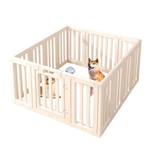 ホワイトペットサークル犬用室内柵ドア付きおしゃれ小型犬中型犬用プラスチック製【自由調整サイズ】【吸盤式&二重ロック】【組立簡単工具不要】【丈夫HDPE樹脂傷つきにくい防水】【…