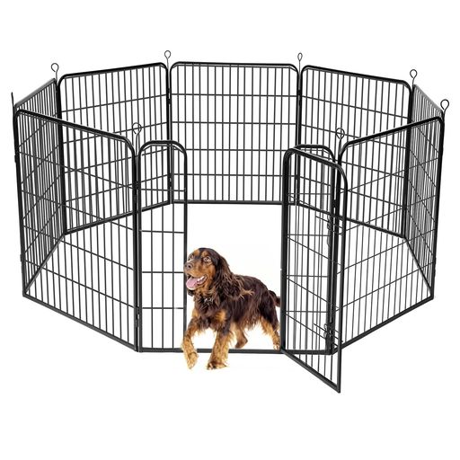 YumeTailペットサークル大型犬用折りたたみ式メタルフェンス室内外兼用グレー(ブラック高さ100cm-八枚)