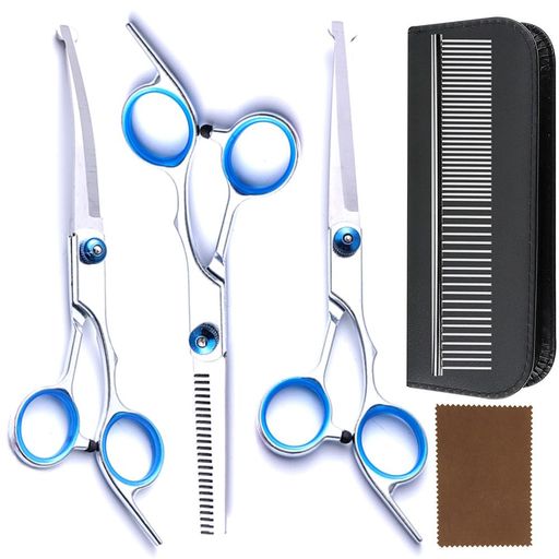 犬用トリミングハサミ犬用グルーミングはさみ安全ラウンドチップ付きプロフェッショナル5イン1犬用グルーミング鋏セット鋭くて丈夫なペットグルーミングはさみステンレス材質安全性…