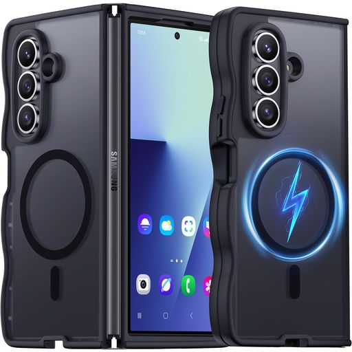 樂天商城 - GalaxyZFold7ケースMagSafe対応ウェーブカバー耐衝撃指紋防止波状フレームうねうねハードPCバックおしゃれzfold7ケース半透明・ブラック