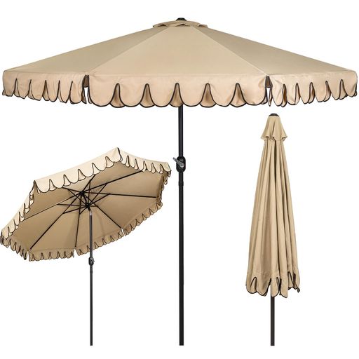 ガーデンパラソル大型270cm風に強いパラソル角度調節可能日除けチルト機能付ハンドル開閉UVカット撥水加工折り畳み鉄製ビーチパラソル庭テラスベランダオープンカフェウトドア用商用(…