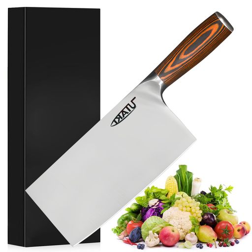 Utaki 中華肉切り包丁・野菜包丁 菜切包丁 野菜切り 5Cr13MoVステンレス鋼 線引き仕上げ刃処理 万能包丁 ステンレス尾金 積層天然木柄