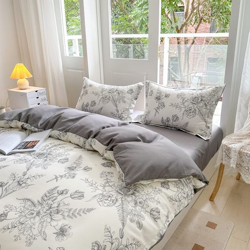 BUKAROOM布団カバー花柄掛け布団寝具おしゃれダブルファスナー単品販売(掛カバー190*210cmBlack)