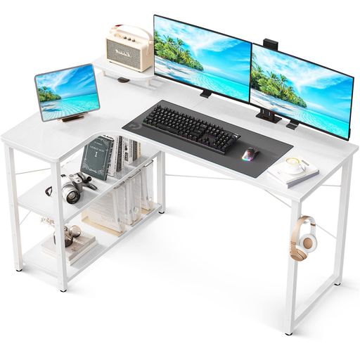樂天商城 - ODKパソコンデスクL字ゲーミングデスク幅130L字デスク机deskラック付きデスク勉強机収納pcデスクオフィスデスク在宅勤務組立簡単書斎ホワイト左棚