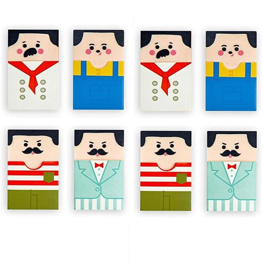 【サイズ】:4.9cm x 3cm のコンパクトサイズで、携帯にも便利です。 【セット内容】:8枚セット、4種類のユニークなスタイルをご用意しました。 【使いやすさ】:軽い力でスーッと消せるので、紙を傷めることなくキレイに消すことができま,消しカスが少ない、消しカスがまとまりやすく、使用後の後片付けも簡単です。 "【高品質素材】:安全で無臭の柔らかい素材を使用しており、ソフトな質感が力を入れずにしっかりと文字を消すことを可能にします。 【人気の文房具】:可愛らしいデザインとユニークな機能が組み合わさったこの中年男性消しゴムは、ギフトとしても大変喜ばれます。