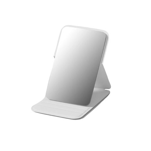 コンパクトミラーミニホワイトデーギフト鏡面の折りたたみ折立鏡おしゃれスタンドミラーレザーカバー割れにくいに折りたたんで持ち運びに(オフホワイト)