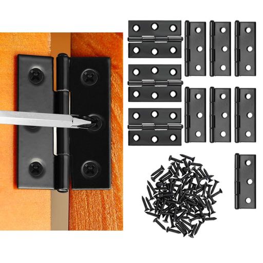 CAIYUDPTTS蝶番ステンレスドアヒンジ丁番金具(2寸6穴(44X32X1.0mm)10セット+ビス)木箱用のヒンジヒンジ金具ドア用金物手作りパーツ木工家具補修DIYミニチュア(10黒色)(黒)